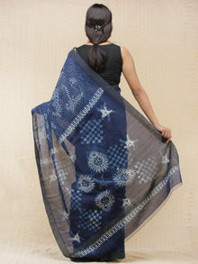 Indigo Ivory Chanderi Silk Hand Block Printed Saree With Geecha Border - s031704163