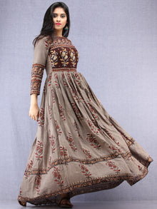 Naaz Falak - Hand Block Mughal Printed Long Cotton Embroidered Dress - DS106F001