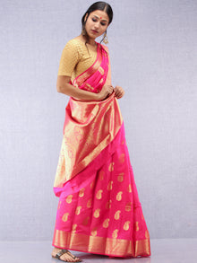 Banarasee Semi Silk Saree With Zari Work - Hot Pink & Gold - S031704367
