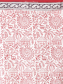 Deep Red Ivory Black Bagh Printed Maheshwari Cotton Saree - S031704176