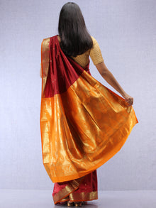 Banarasee Art Silk Saree With Zari Work - Maroon Yellow & Gold - S031704413