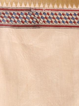 Ivory Indigo Maroon Hand Block Printed Chanderi Saree With Geecha Border - S031704520