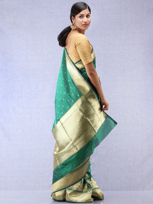 Banarasee Silk Saree With Taj Mahal Motiff & Zari Work - Green Gold - S031704319