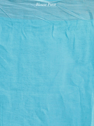 Sky Blue Silver Handwoven Linen Embroidered  Saree With Zari Border & Tassels - S031704032