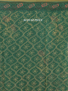 Green Coral Mustard  Hand Block Printed Chiffon Saree With Zari Border - S031704695