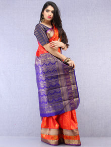 Banarasee Art Silk Saree With Resham Zari Weave - Orange Purple & Gold  - S031704393