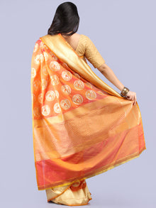 Banarasee Art Silk Saree With Bird Motif - Orange & Gold  - S031704301