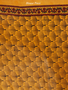 Yellow Green Black Maroon Ajrakh Hand Block Printed Modal Silk Saree in Natural Colors - S031703706