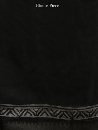 Black White Hand Block Printed Chanderi Silk Saree With Geecha Border - s031704551