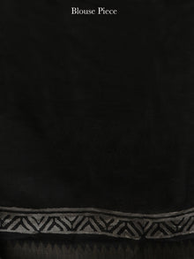 Black White Hand Block Printed Chanderi Silk Saree With Geecha Border - s031704551