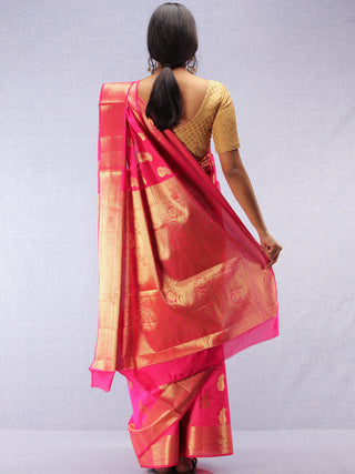 Banarasee Semi Silk Saree With Zari Work - Hot Pink & Gold - S031704367