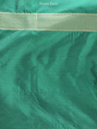 Banarasee Silk Saree With Taj Mahal Motiff & Zari Work - Green Gold - S031704319