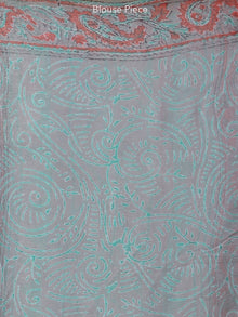 Grey Coral Hand Block Printed Chiffon Saree with Zari Border - S031703966