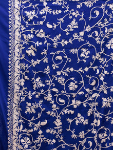 Royal Blue Aari Embroidered Georgette Saree From Kashmir - S031704636