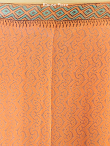 Orange Green Hand Block Printed Chiffon Saree with Zari Border - S031703924
