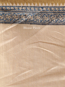 Ivory Indigo Hand Block Printed Chanderi Saree With Geecha Border - S031704492