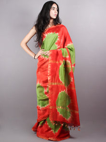 Red Green Marvel Hand Shibori Dyed in Natural Colors Chanderi Saree with Geecha Border - S03170147