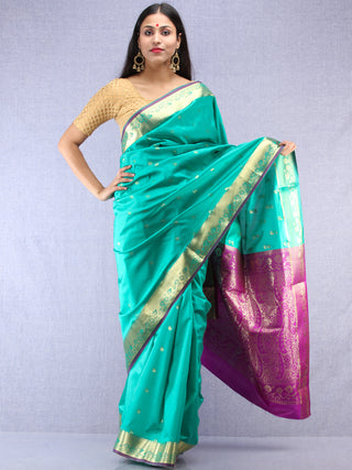 Banarasee Art Silk Saree With Zari Work - Sea green Gold & Violet - S031704414