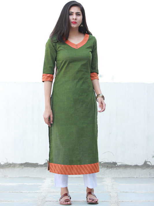 Green Orange South Handloom Cotton Kurta With Embroidered Detailing - K154FXXX