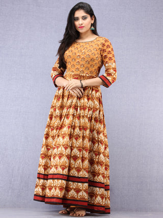 Naaz Mehran - Hand Block Mughal Printed Long Cotton Embroidered Dress - DS101F001