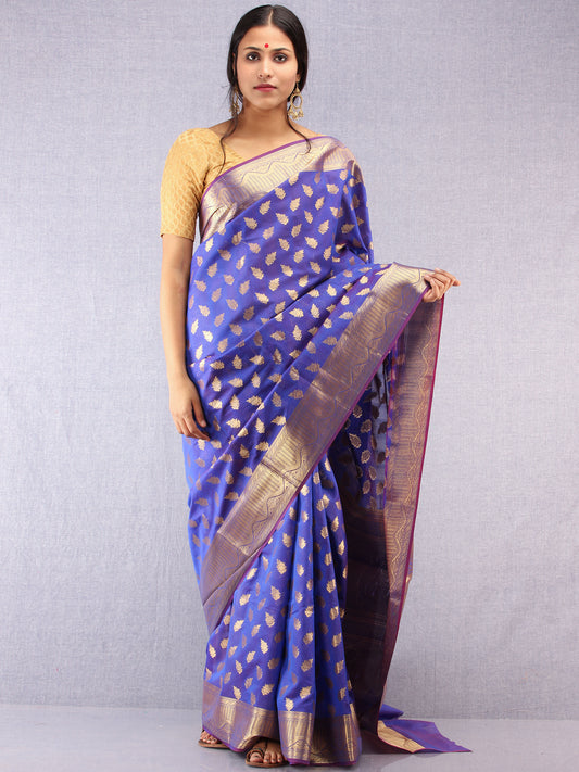 Banarasee Semi Silk Saree With Zari Work - Electric Blue & Gold - S031704368