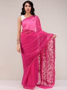 Pink Aari Embroidered Georgette Saree From Kashmir - S031704637