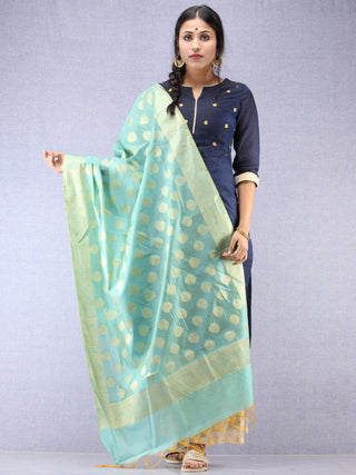 Banarasi Chanderi Dupatta With Zari Work - Sky Blue & Gold - D04170804