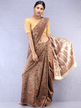 Banarasee Art Silk Saree With Resham Weaving Work - Brown & Ivory - S031704390