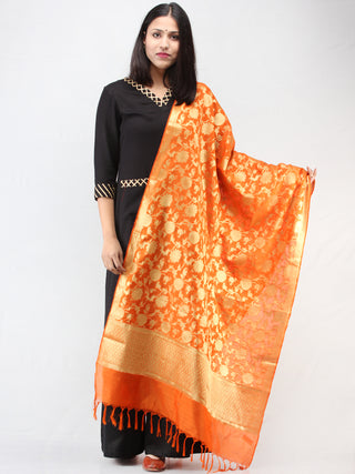 Banarasi Semi Georgette Dupatta With Zari Work -  Orange & Gold  - D04170916