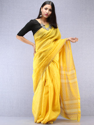 Yellow Chanderi Hand Block Printed Saree With Geecha Border - S031704493