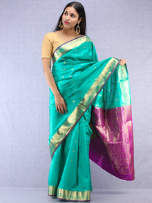 Banarasee Art Silk Saree With Zari Work - Sea green Gold & Violet - S031704414