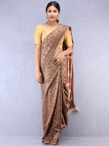 Banarasee Art Silk Saree With Resham Weaving Work - Brown & Ivory - S031704390