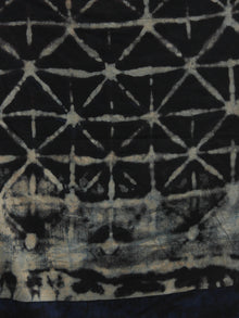 Black Indigo Ivory Mughal Nakashi Ajrakh Hand Block Printed Cotton Dupatta - D04170182