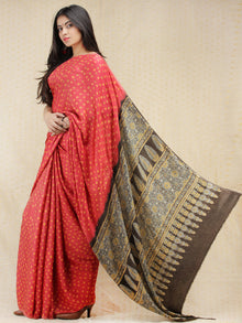 Coral Mustard Black Bandhej Modal Silk Saree With Ajrakh Printed Pallu & Blouse - s031704144