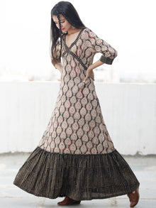 CROSS OVER - Hand Block Printed Long Cotton Dress - D343F1812