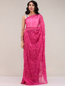 Pink Aari Embroidered Georgette Saree From Kashmir - S031704637