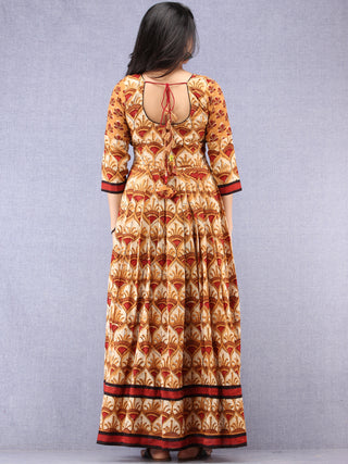 Naaz Mehran - Hand Block Mughal Printed Long Cotton Embroidered Dress - DS101F001