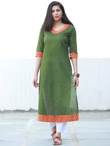 Green Orange South Handloom Cotton Kurta With Embroidered Detailing - K154FXXX