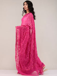 Pink Aari Embroidered Georgette Saree From Kashmir - S031704637