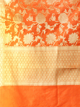 Banarasi Semi Georgette Dupatta With Zari Work -  Orange & Gold  - D04170916