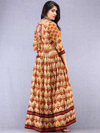 Naaz Mehran - Hand Block Mughal Printed Long Cotton Embroidered Dress - DS101F001