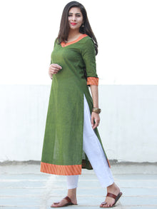 Green Orange South Handloom Cotton Kurta With Embroidered Detailing - K154FXXX