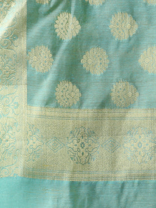 Banarasi Chanderi Dupatta With Zari Work - Sky Blue & Gold - D04170804