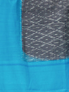 Grey Sky Blue Double Ikat Handwoven Cotton Saree - S031703524