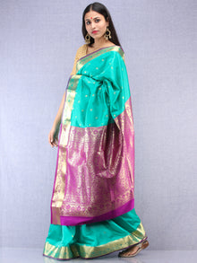 Banarasee Art Silk Saree With Zari Work - Sea green Gold & Violet - S031704414