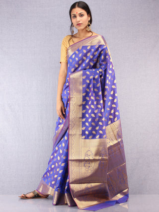 Banarasee Semi Silk Saree With Zari Work - Electric Blue & Gold - S031704368