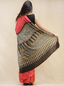 Coral Mustard Black Bandhej Modal Silk Saree With Ajrakh Printed Pallu & Blouse - s031704144
