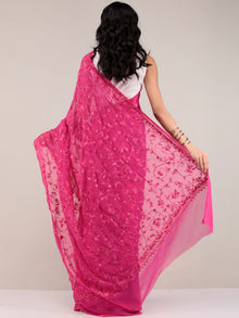 Pink Aari Embroidered Georgette Saree From Kashmir - S031704637