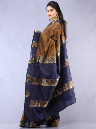 Banarasee Katan Silk Saree With Zari Work - Brown Blue Gold Green - S031704321