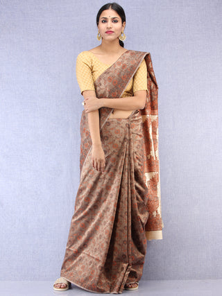 Banarasee Art Silk Saree With Resham Weaving Work - Brown & Ivory - S031704390
